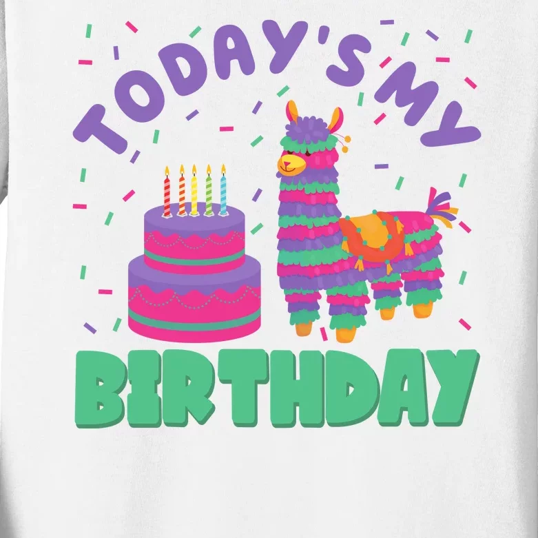 Todays My Birthday Llama Party Kids Long Sleeve Shirt