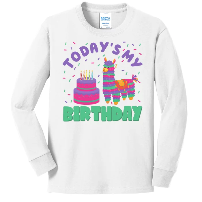 Todays My Birthday Llama Party Kids Long Sleeve Shirt