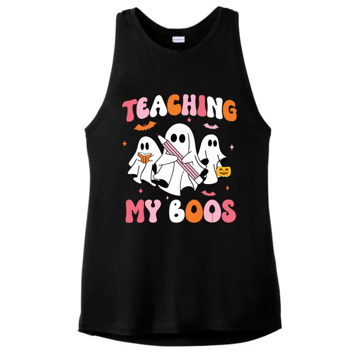 Teaching My Boos Spooky Teacher Ghost Halloween Groovy Retro Ladies Tri-Blend Wicking Tank