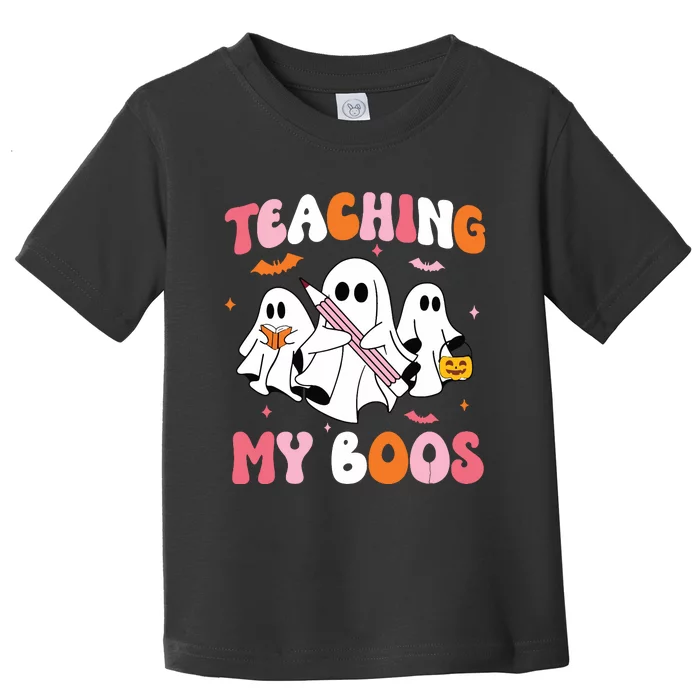 Teaching My Boos Spooky Teacher Ghost Halloween Groovy Retro Toddler T-Shirt