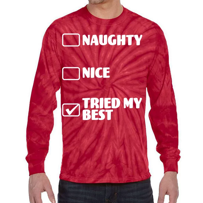 Tried My Best, Funny Check List Design Tie-Dye Long Sleeve Shirt