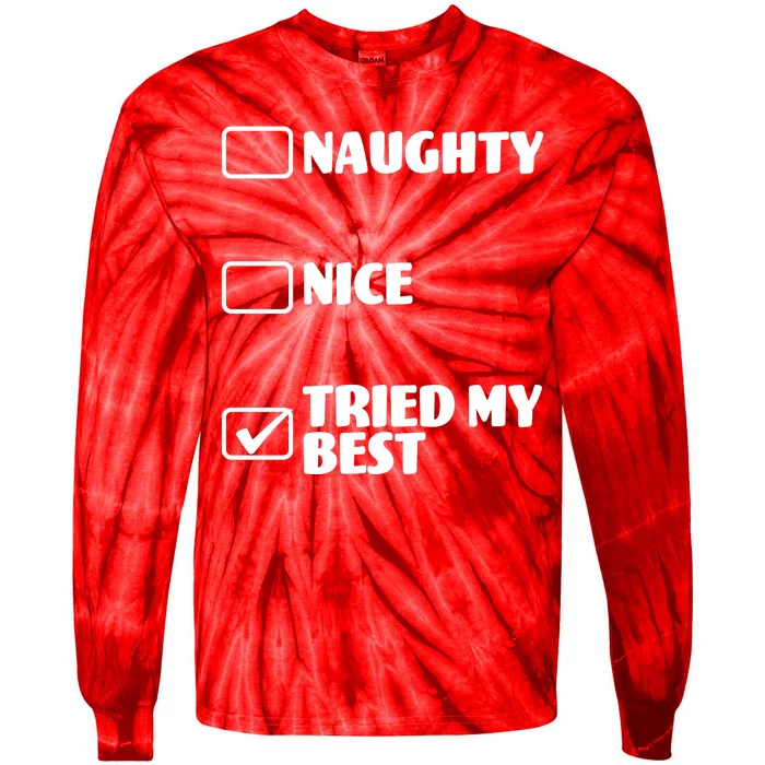 Tried My Best, Funny Check List Design Tie-Dye Long Sleeve Shirt