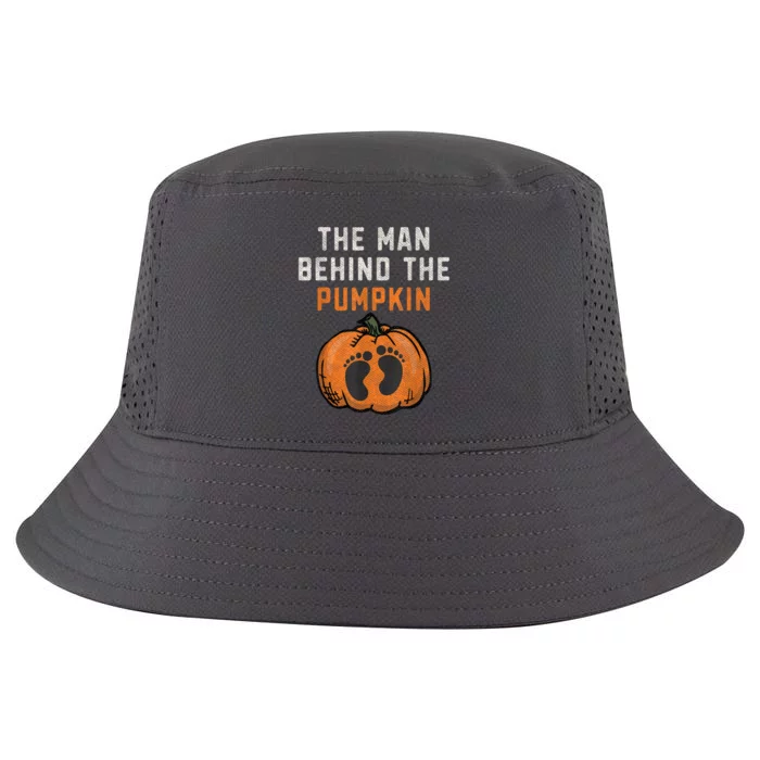 The Man Behind The Pumpkin Dad Halloween Pregnancy Reveal Cool Comfort Performance Bucket Hat