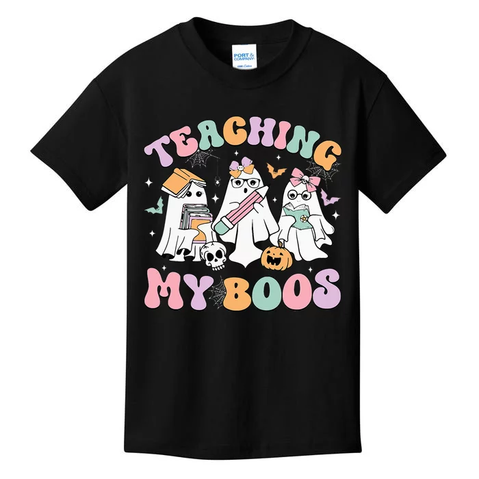 Teaching My Boos Cute Book Ghost Groovy Teacher Halloween Kids T-Shirt