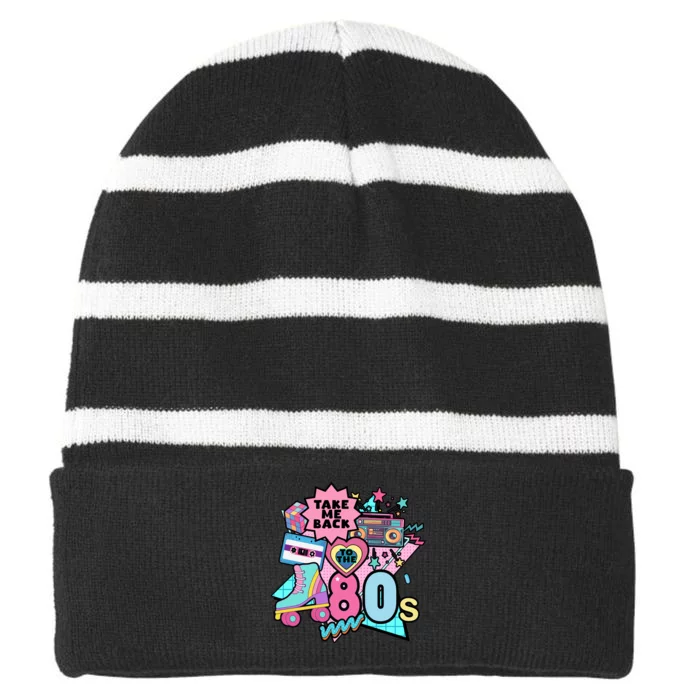 Take Me Back To The 80s Retro Striped Beanie with Solid Band