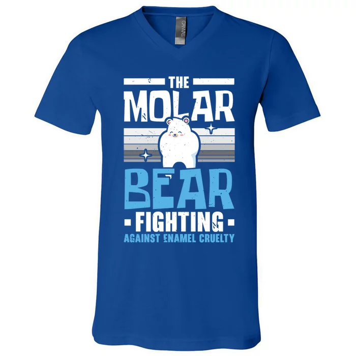 The Molar Bear Fighting Against Enamel Cruelty Tooth Fairy Funny Gift V-Neck T-Shirt