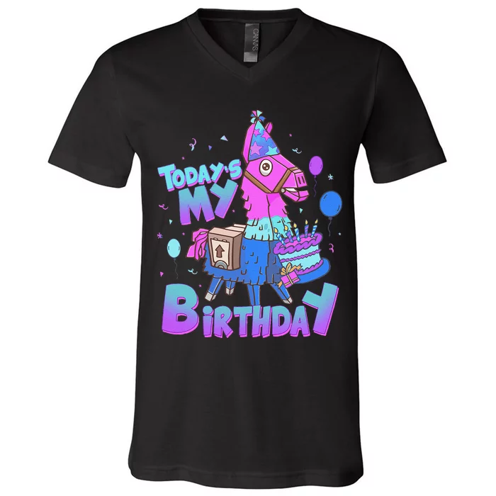 Todays My Birthday Llama Birthday Boy K.Ids Llama Decor Gift V-Neck T-Shirt