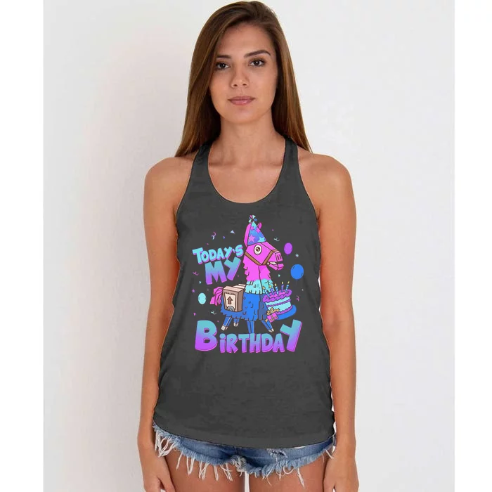 Todays My Birthday Llama Birthday Boy K.Ids Llama Decor Gift Women's Knotted Racerback Tank