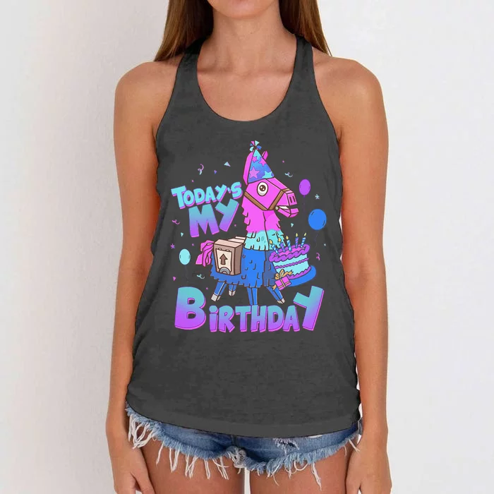 Todays My Birthday Llama Birthday Boy K.Ids Llama Decor Gift Women's Knotted Racerback Tank