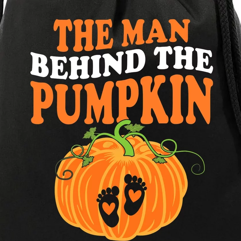 The Man Behind The Pumpkin Dad Halloween Pregnancy Reveal Drawstring Bag