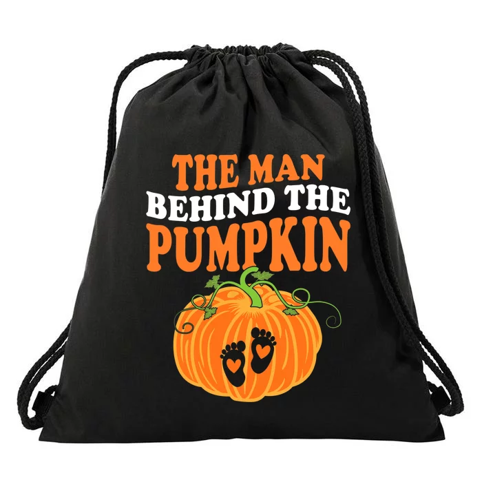 The Man Behind The Pumpkin Dad Halloween Pregnancy Reveal Drawstring Bag