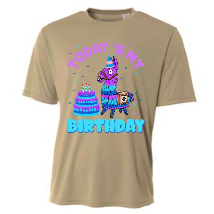 Todays My Birthday Llama Boy Family Party Decorations Cooling Performance Crew T-Shirt