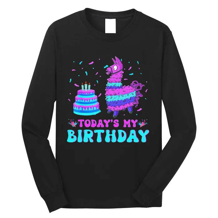 Todays My Birthday Llama Birthday Boy K.Ids Llama Decor Gift Cute Long Sleeve Shirt