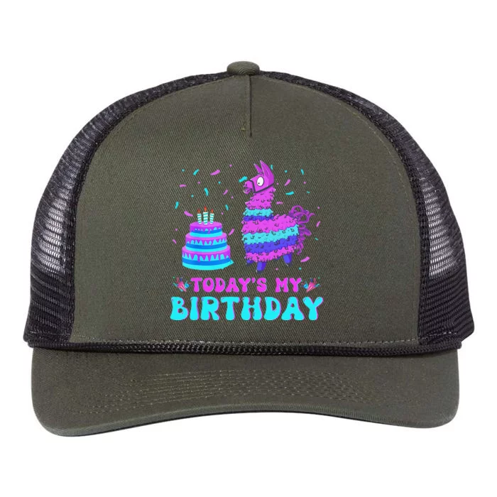 Todays My Birthday Llama Birthday Boy K.Ids Llama Decor Gift Cute Retro Rope Trucker Hat Cap