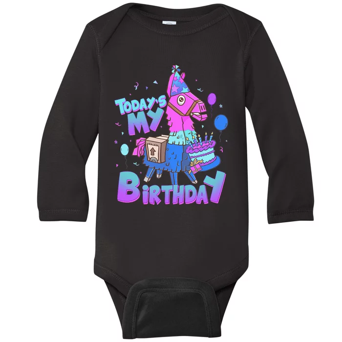 Todays My Birthday Llama Birthday Baby Long Sleeve Bodysuit