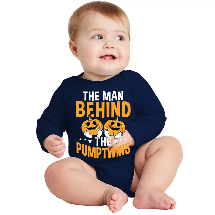 The Man Behind The Pumpkins Twins Halloween Pregnancy Baby Long Sleeve Bodysuit