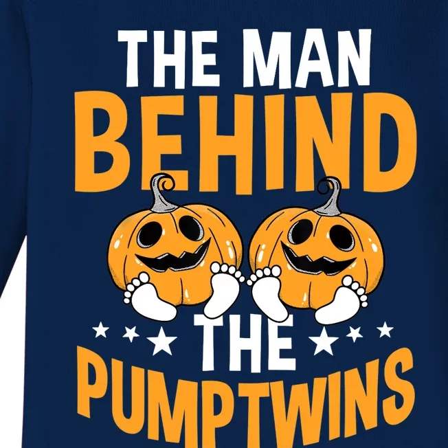 The Man Behind The Pumpkins Twins Halloween Pregnancy Baby Long Sleeve Bodysuit