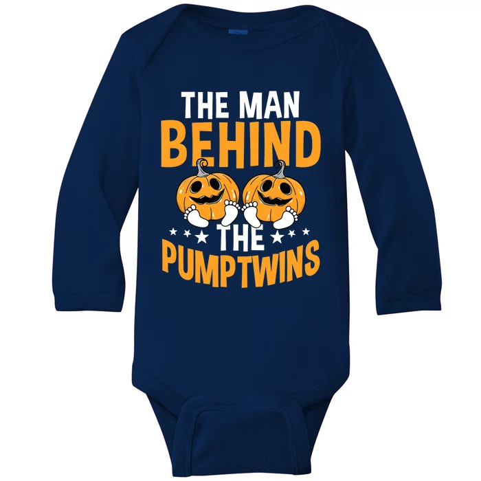 The Man Behind The Pumpkins Twins Halloween Pregnancy Baby Long Sleeve Bodysuit