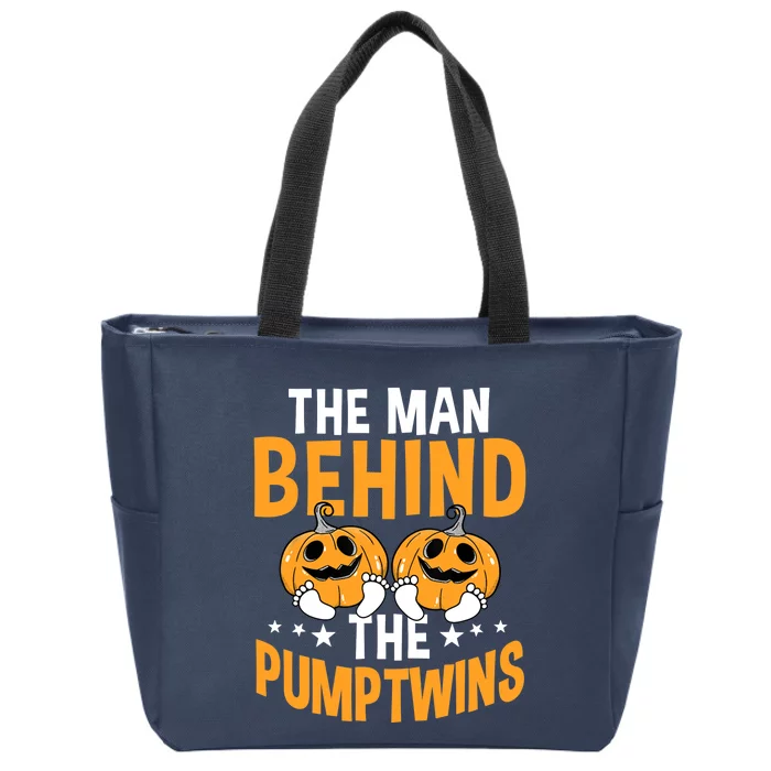 The Man Behind The Pumpkins Twins Halloween Pregnancy Zip Tote Bag