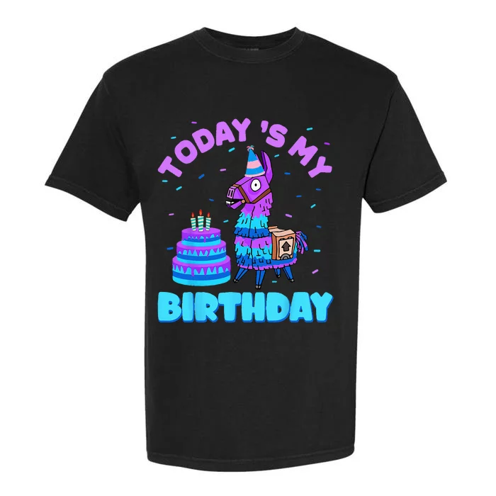 Todays My Birthday Llama Birthday Party Decorations Garment-Dyed Heavyweight T-Shirt