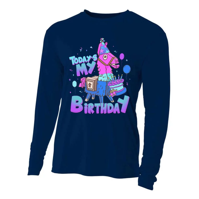 Todays My Birthday Llama Birthday Llama Decor Cooling Performance Long Sleeve Crew