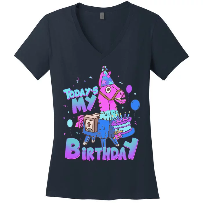 Todays My Birthday Llama Birthday Llama Decor Women's V-Neck T-Shirt