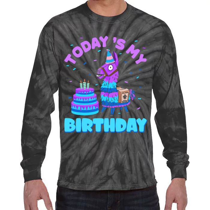 Todays My Birthday Llama Birthday Party Decorations Tie-Dye Long Sleeve Shirt