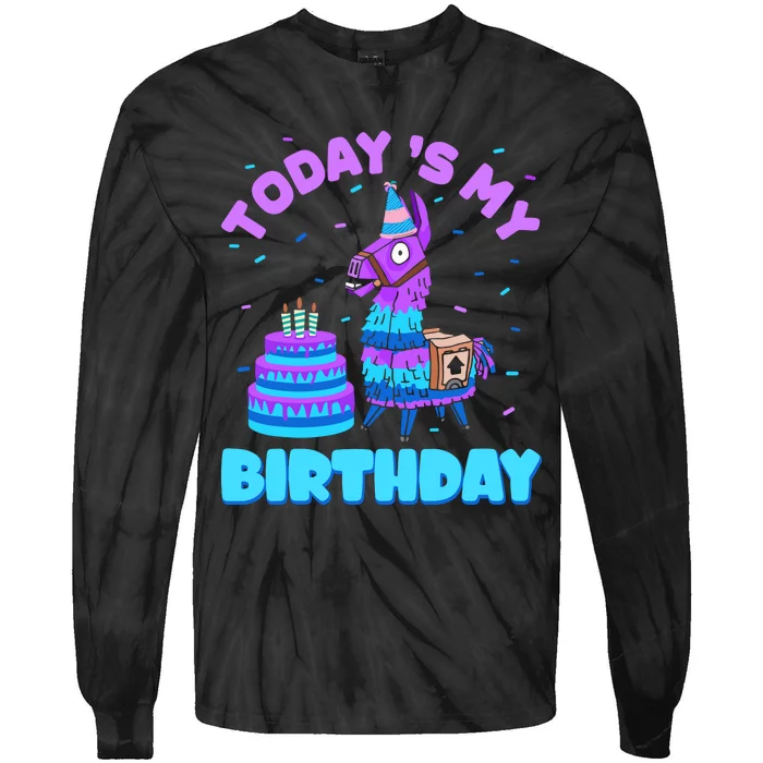 Todays My Birthday Llama Birthday Party Decorations Tie-Dye Long Sleeve Shirt