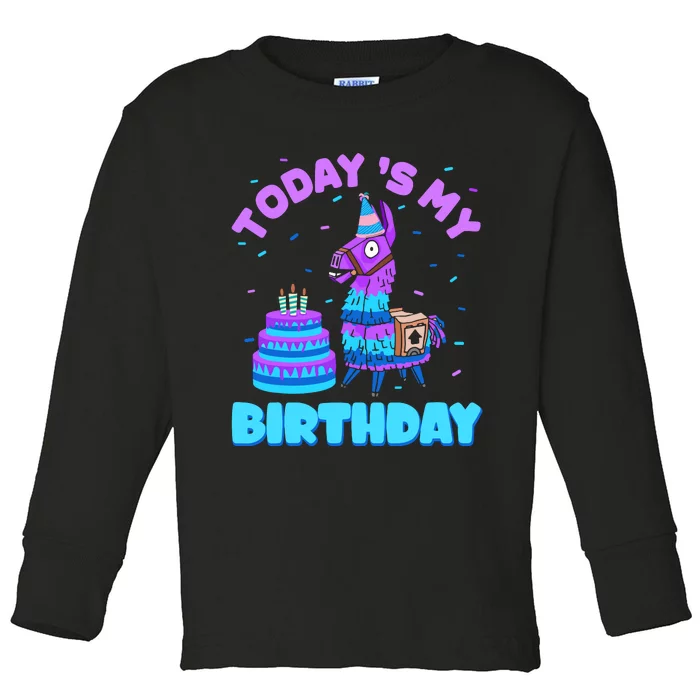 Todays My Birthday Llama Birthday Party Decorations Toddler Long Sleeve Shirt