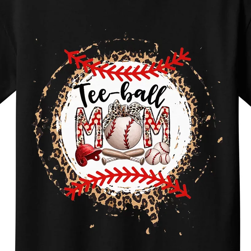 Tball Mom Baseball Mom Leopard Mother's Day Kids T-Shirt