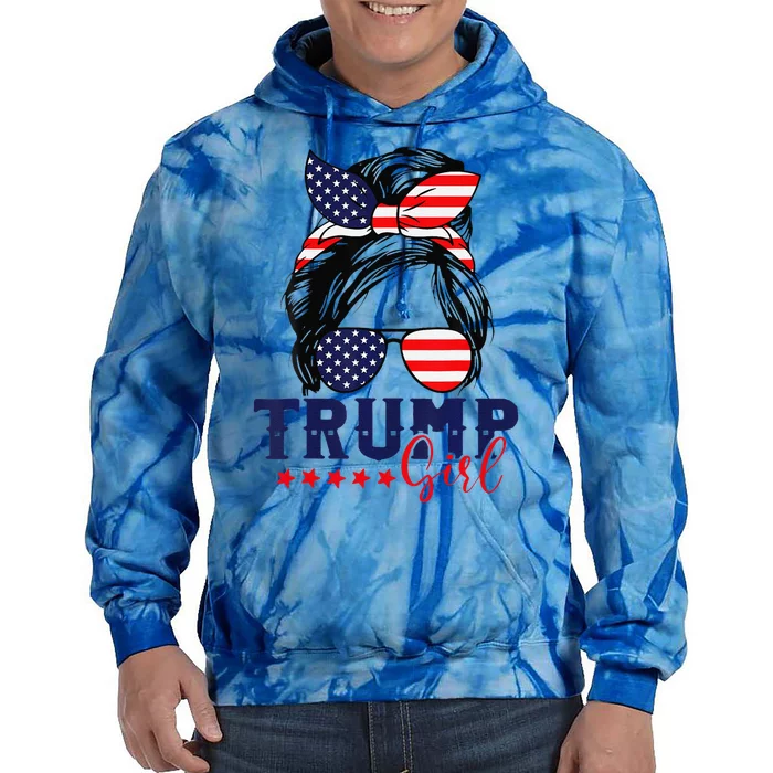 Trump Messy Bun Trump 2024 Election American Flag Tie Dye Hoodie