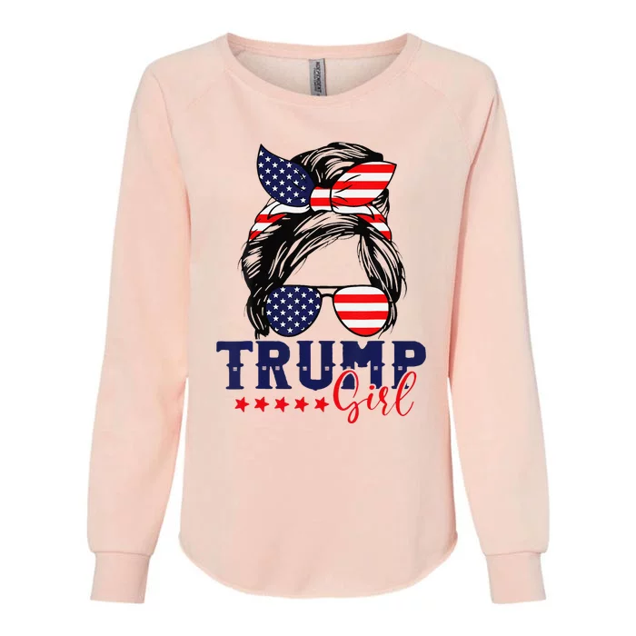 Trump Messy Bun Trump 2024 Election American Flag Womens California Wash Sweatshirt