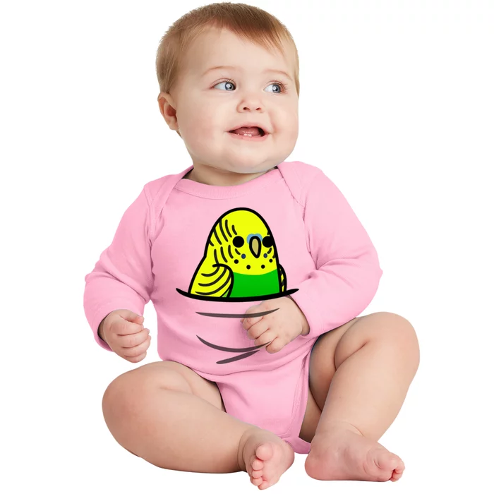 Too Many Birds! Yellow N&X27; Green Budgie Baby Long Sleeve Bodysuit