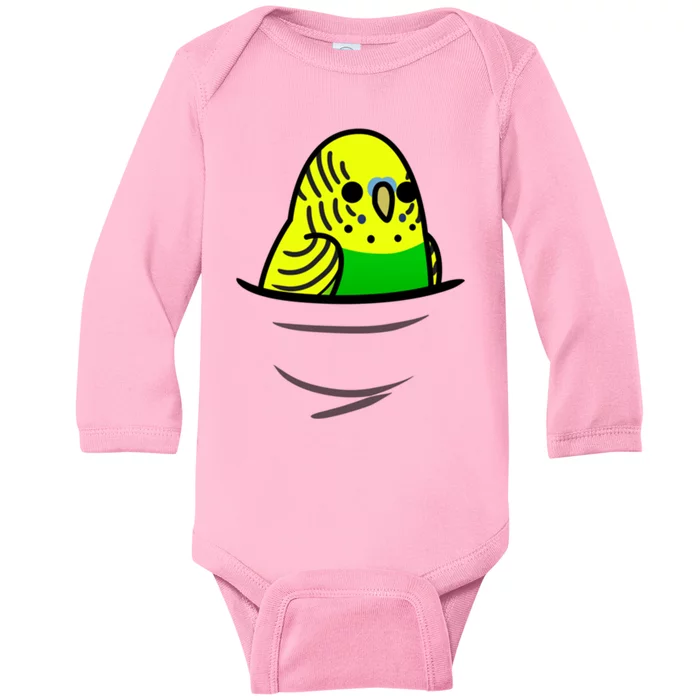 Too Many Birds! Yellow N&X27; Green Budgie Baby Long Sleeve Bodysuit