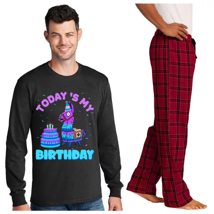 Todays My Birthday Llama Family Party Decorations Long Sleeve Pajama Set