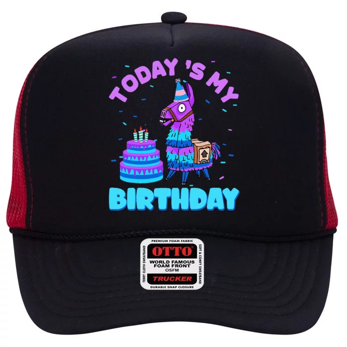 Todays My Birthday Llama Family Party Decorations High Crown Mesh Trucker Hat