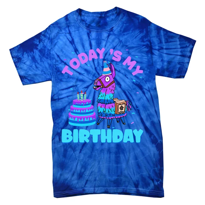 Todays My Birthday Llama Family Party Decorations Tie-Dye T-Shirt