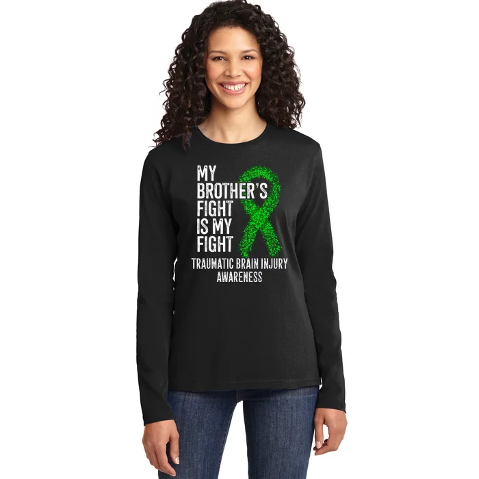 TBI My Brothers Fight Is My Fight Traumatic Brain Injury Ladies Long Sleeve Shirt