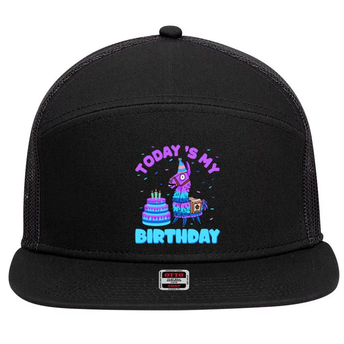 Todays My Birthday Llama Birthday Party Decorations Boy 7 Panel Mesh Trucker Snapback Hat