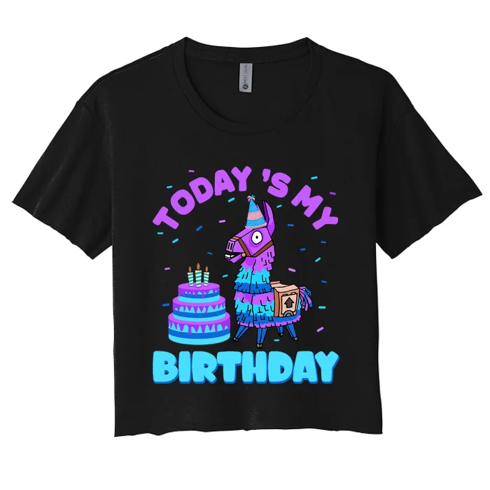 Todays My Birthday Llama Birthday Party Decorations Boy Women's Crop Top Tee