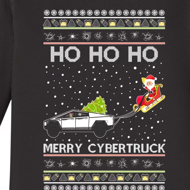 Tesla Merry Cybertruck Santa Claus Ugly Christmas Baby Long Sleeve Bodysuit