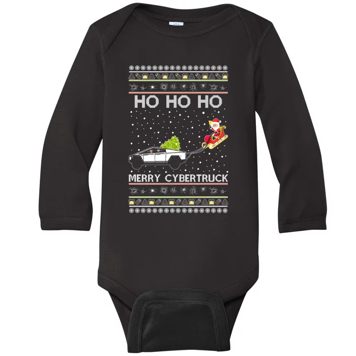 Tesla Merry Cybertruck Santa Claus Ugly Christmas Baby Long Sleeve Bodysuit