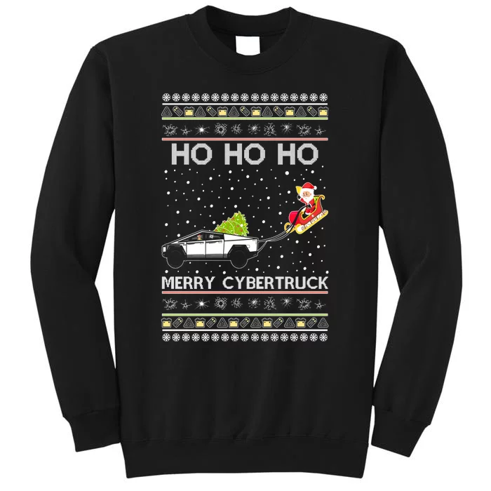 Tesla Merry Cybertruck Santa Claus Ugly Christmas Tall Sweatshirt