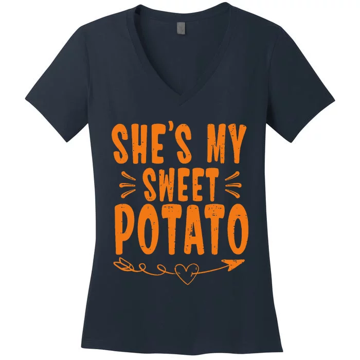 Thanksgiving Matching Couple SheS My Sweet Potato I Yam Women's V-Neck T-Shirt