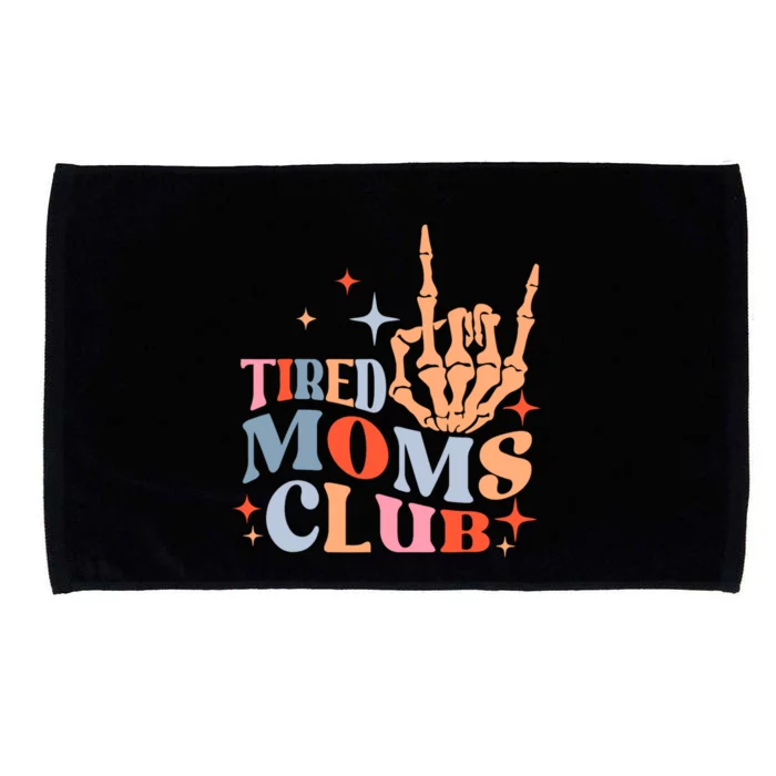 Tired Moms Club Funny Mom Saying Cute Mom Mommy Groovy Microfiber Hand Towel