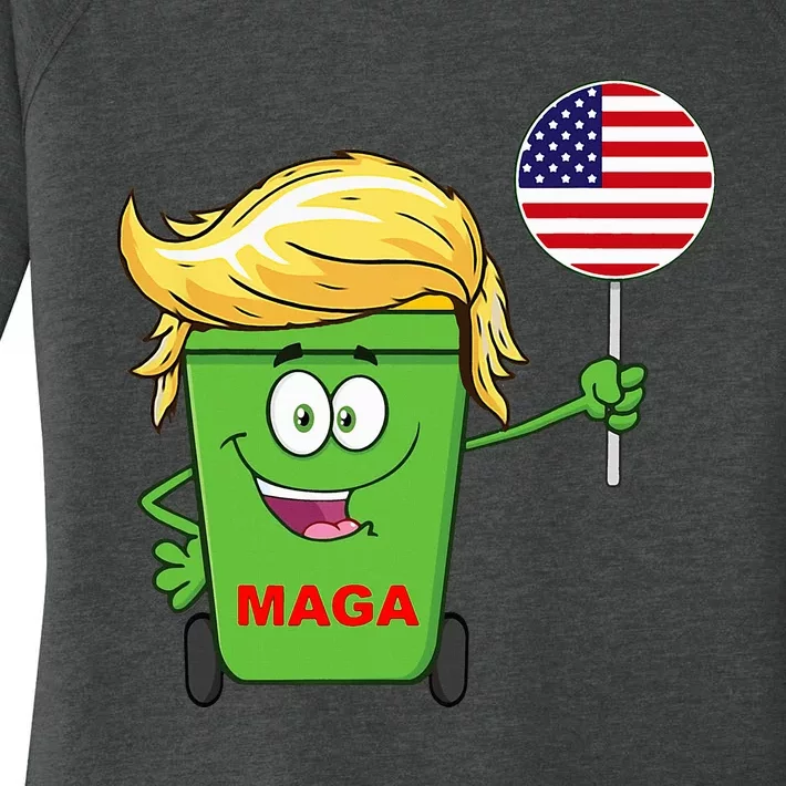 Trump Maga Cartoon Garbage Can American Flag Women's Perfect Tri Tunic Long Sleeve Shirt