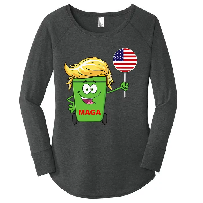 Trump Maga Cartoon Garbage Can American Flag Women's Perfect Tri Tunic Long Sleeve Shirt