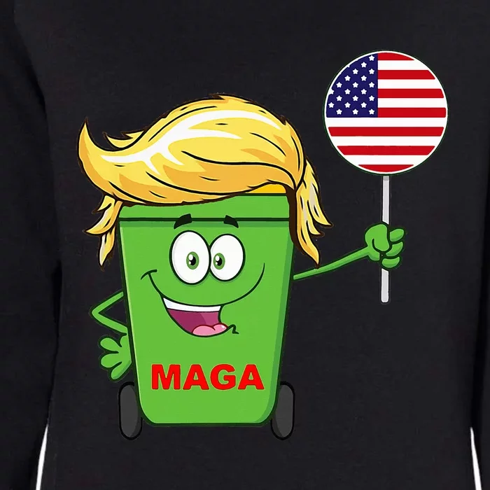 Trump Maga Cartoon Garbage Can American Flag Womens California Wash Sweatshirt