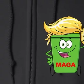 Trump Maga Cartoon Garbage Can American Flag Full Zip Hoodie