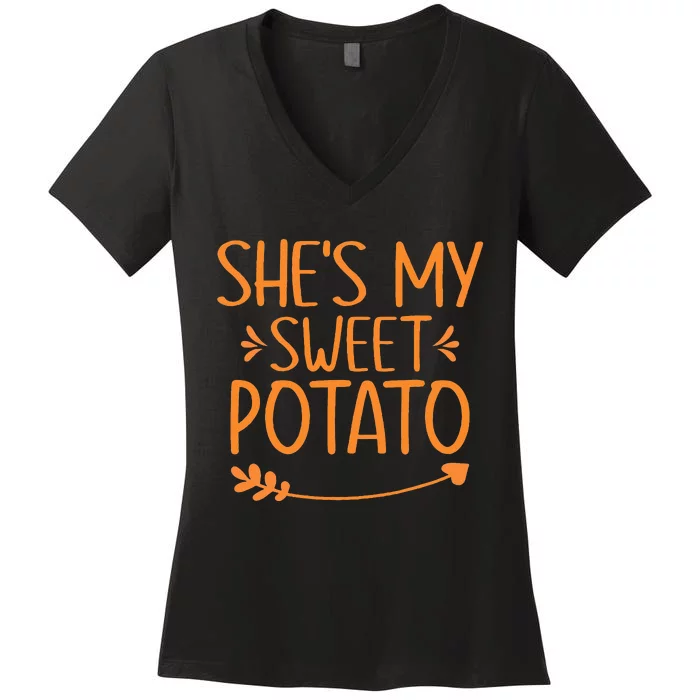 Thanksgiving Matching Couples Outfit Sweet Potato Yes I Yam Women's V-Neck T-Shirt